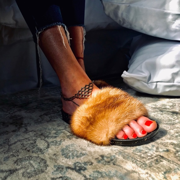 REAL FUR SLIDES SLIPPERS MULES HOUSE - Picture 3 of 6